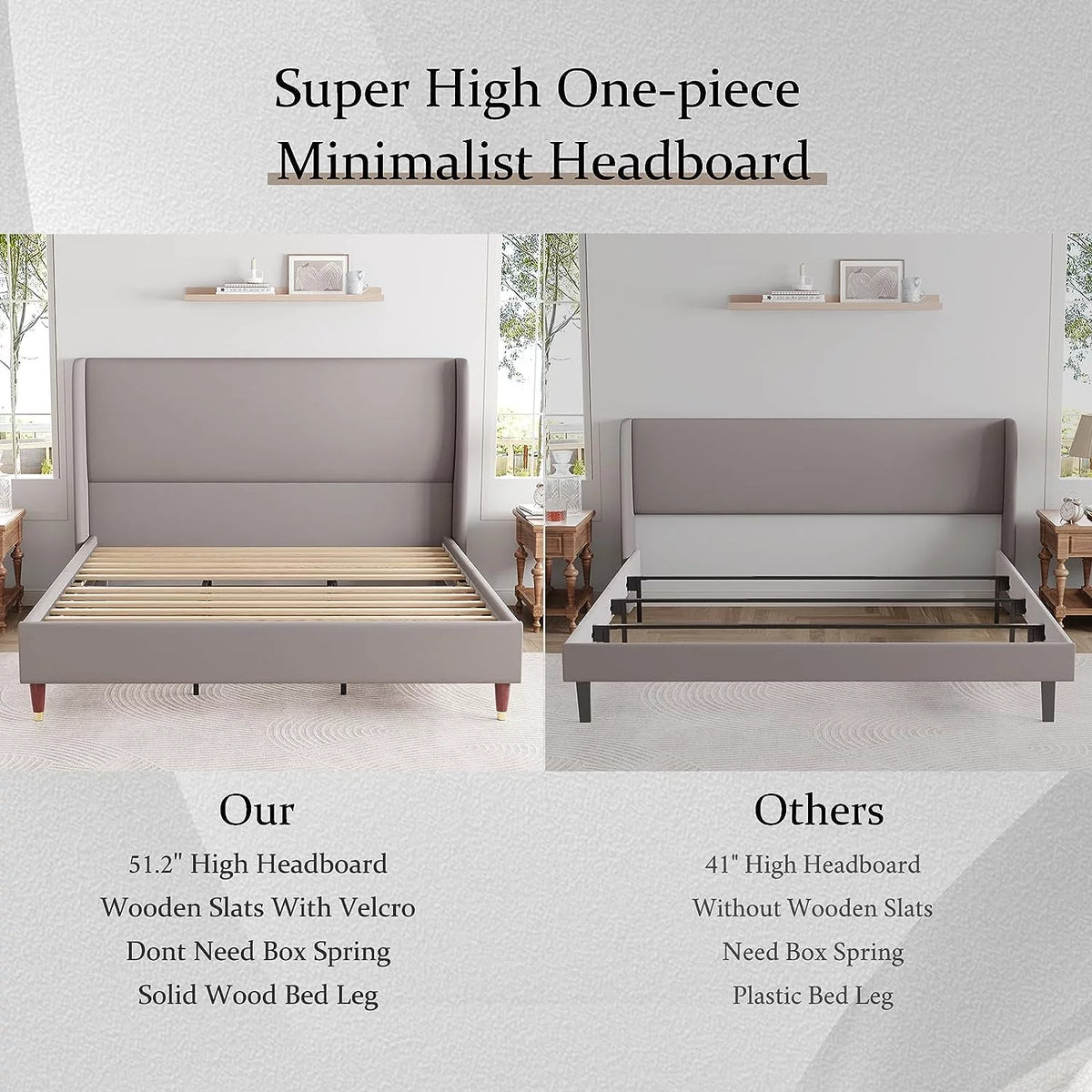 King Size White Linen Upholstered Platform Bed with Wingback Headboard Z402