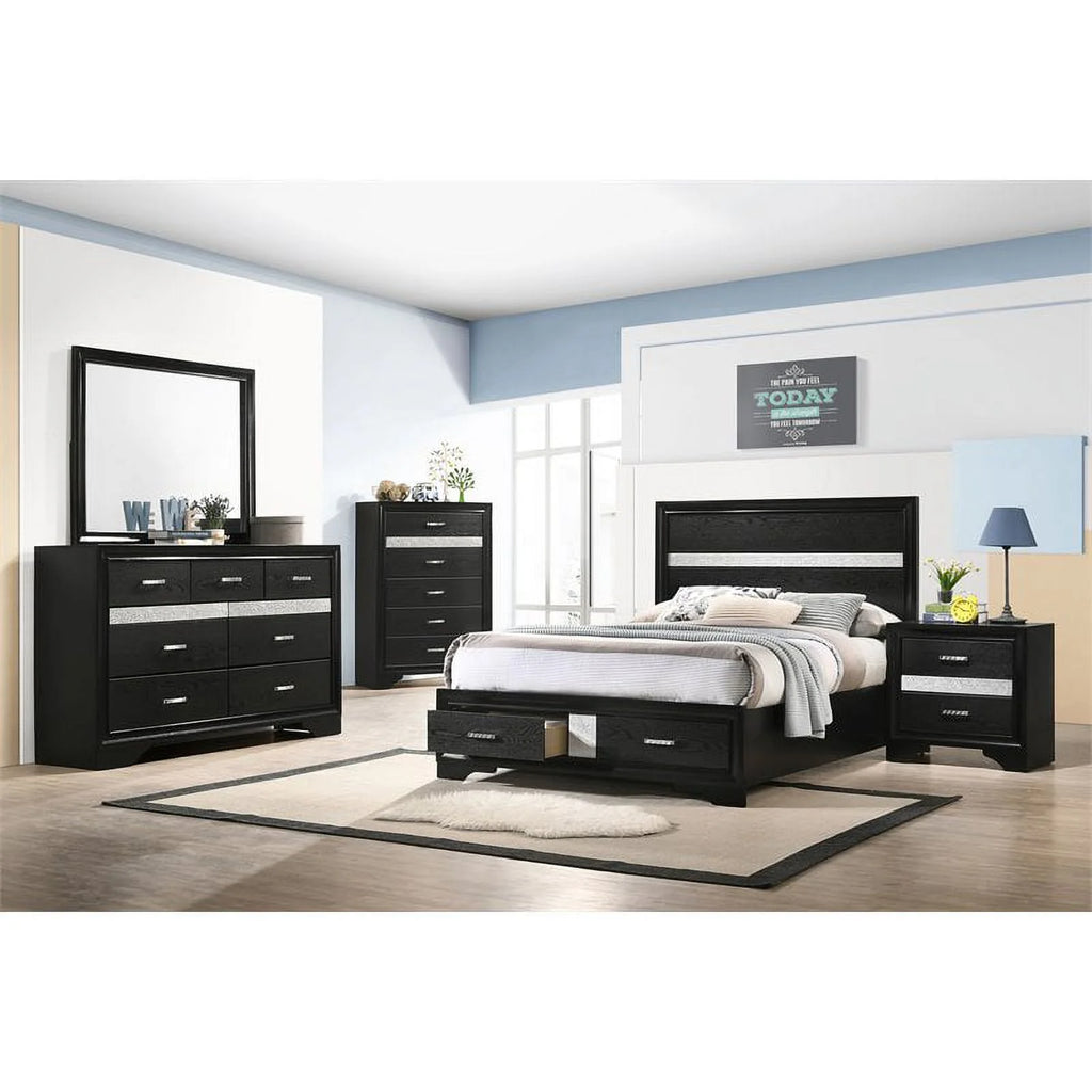 5 Piece Full Platform Storage Wood Bedroom Set Black E69514
