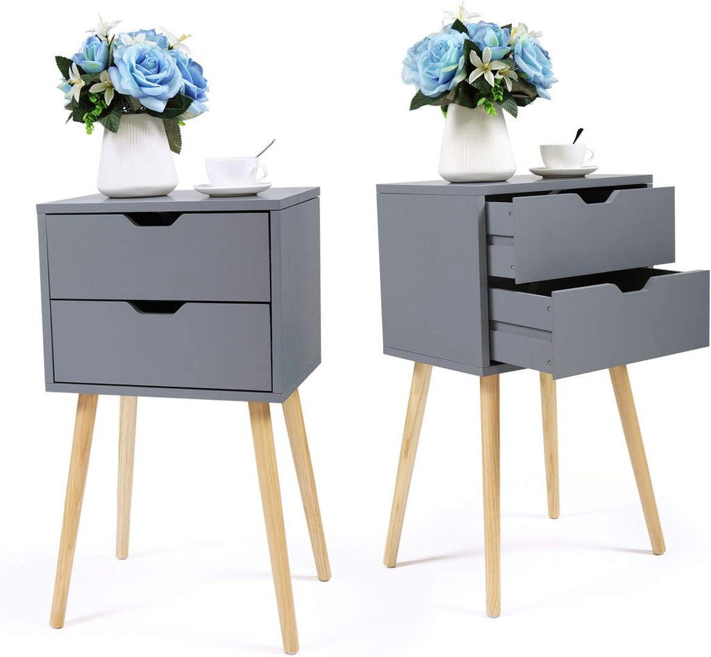 Set of 2 Wood Storage End Table Nightstand M264