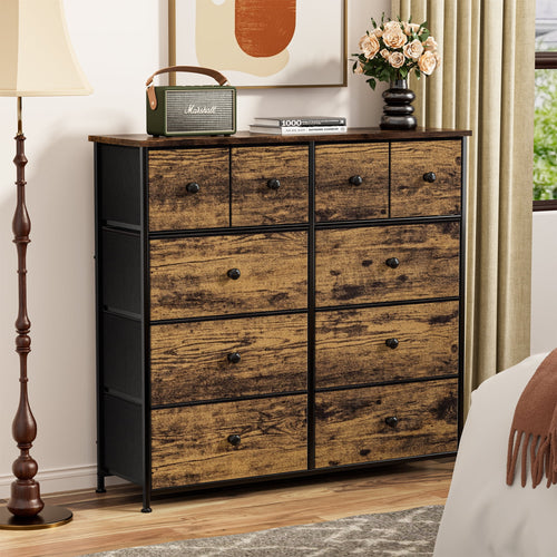 10 Drawer Fabric Dresser with Wood Top R906230