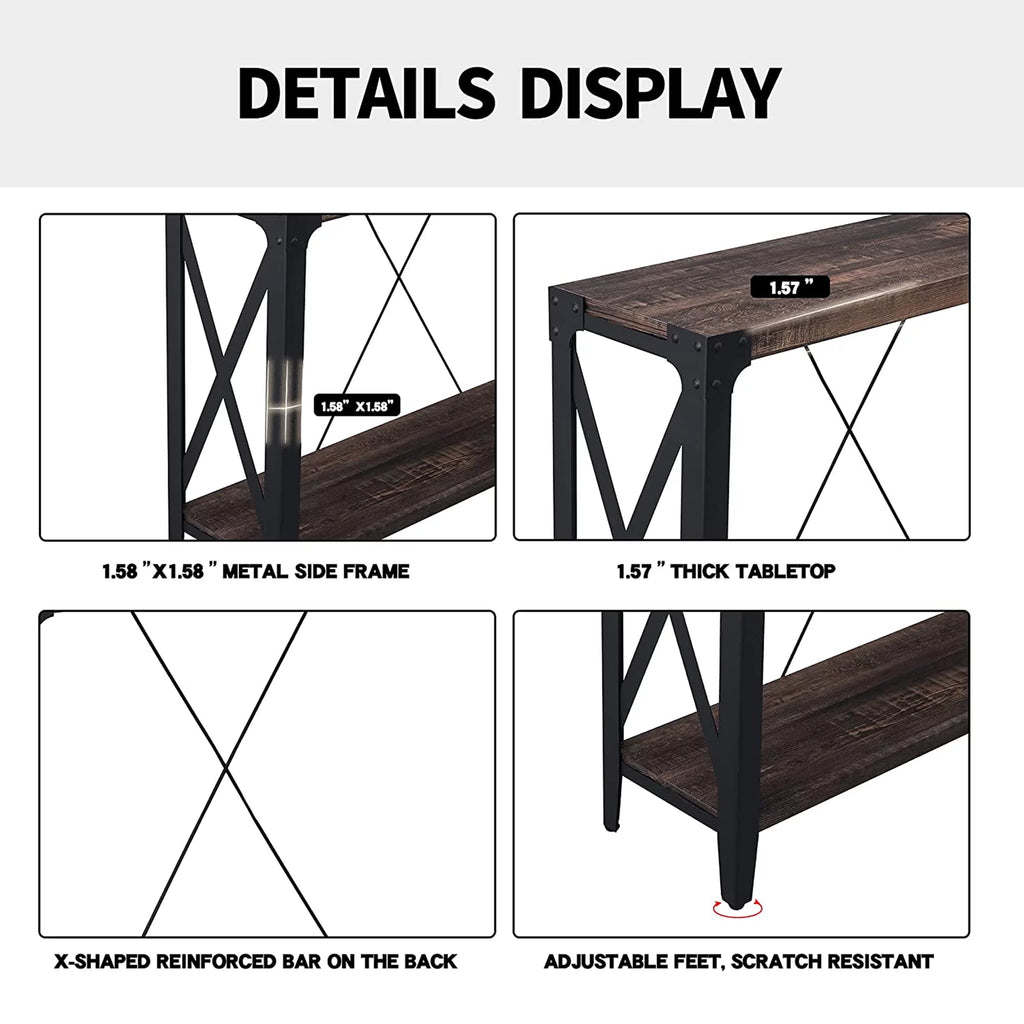 46 Inch 2-Tier Dark Rustic Oak Console Table L348112