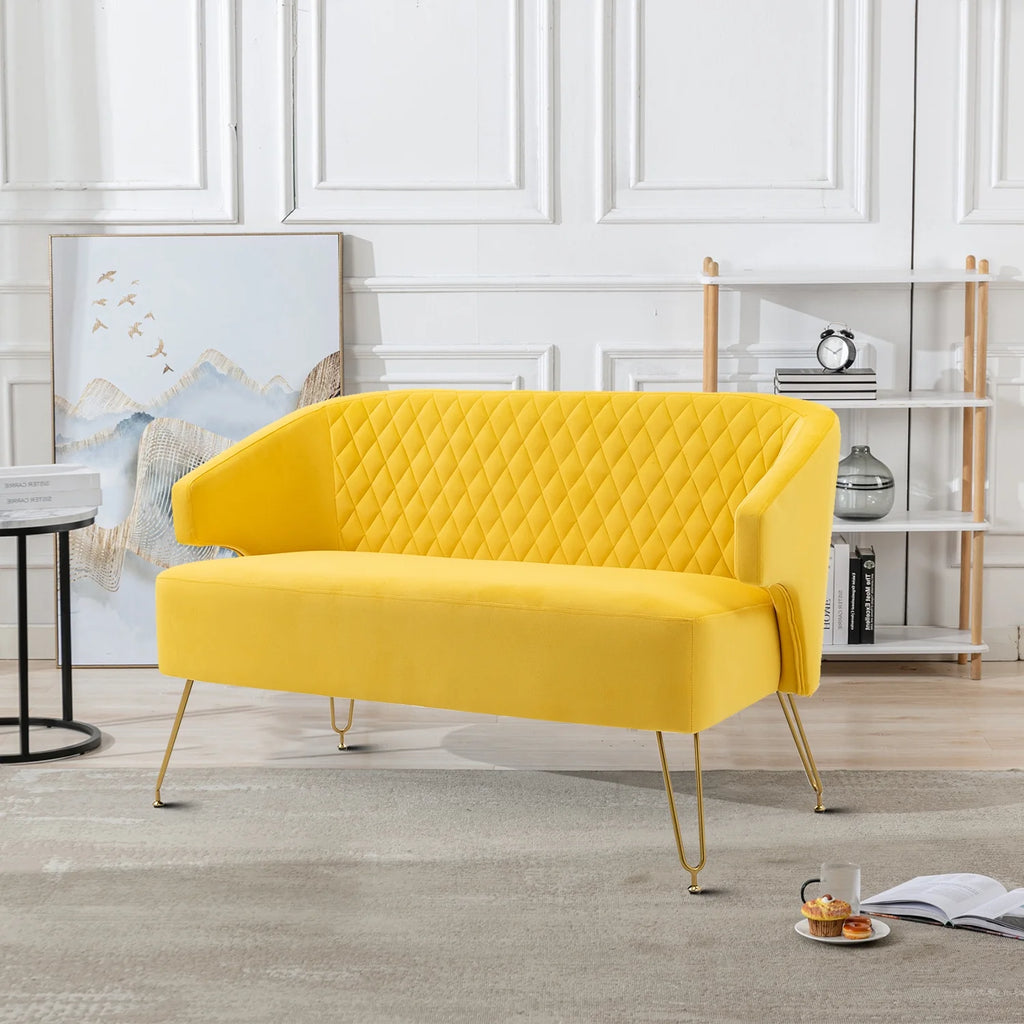 Yellow Velvet Upholstered Loveseat Sofa with Metal Legs Q550314