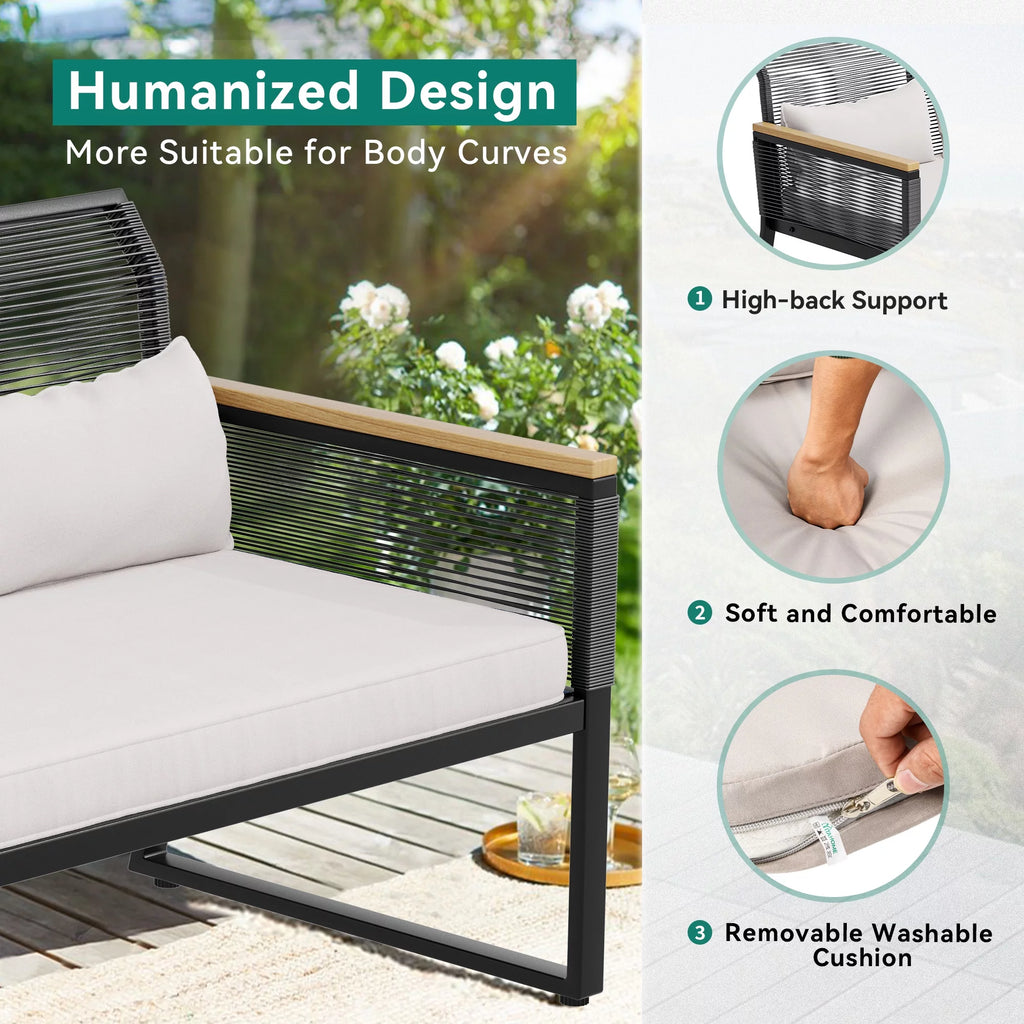 Black Wicker Outdoor Loveseat with Cushion U76069