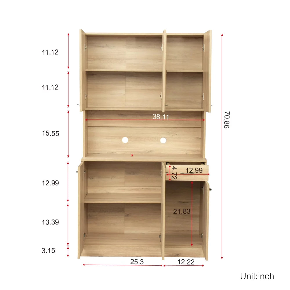 70.87" Tall Wardrobe & Kitchen Cabinet with 6 Doors 1 Drawer Rustic Oak A924341