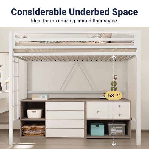 Black Twin Size Metal Loft Bed with Guardrail and Ladder V466722