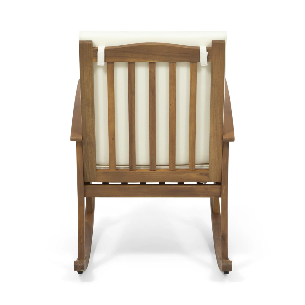 Brown and Cream Acacia Wood 2 Seater Rocking Chairs and Side Table Set T3702