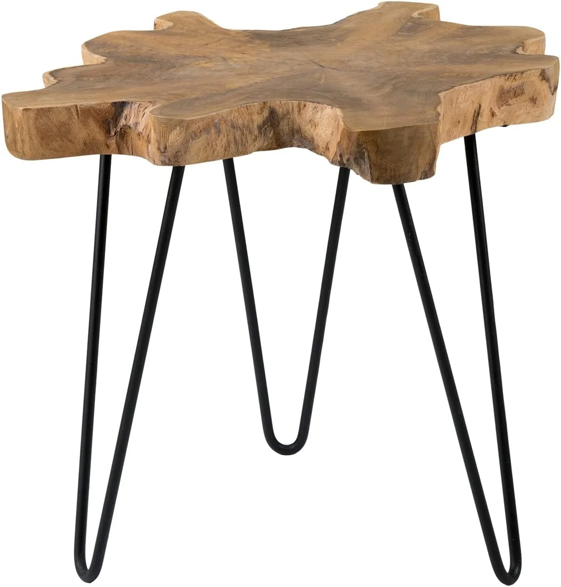 Handcrafted Natural Live-Edge Teak Top Table with Hairpin Legs K612