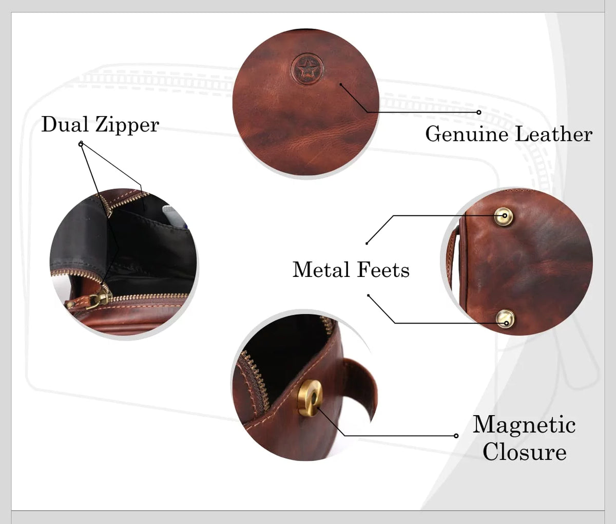 Genuine Leather 10" Toiletry Travel Pouch with Waterproof Lining K10953