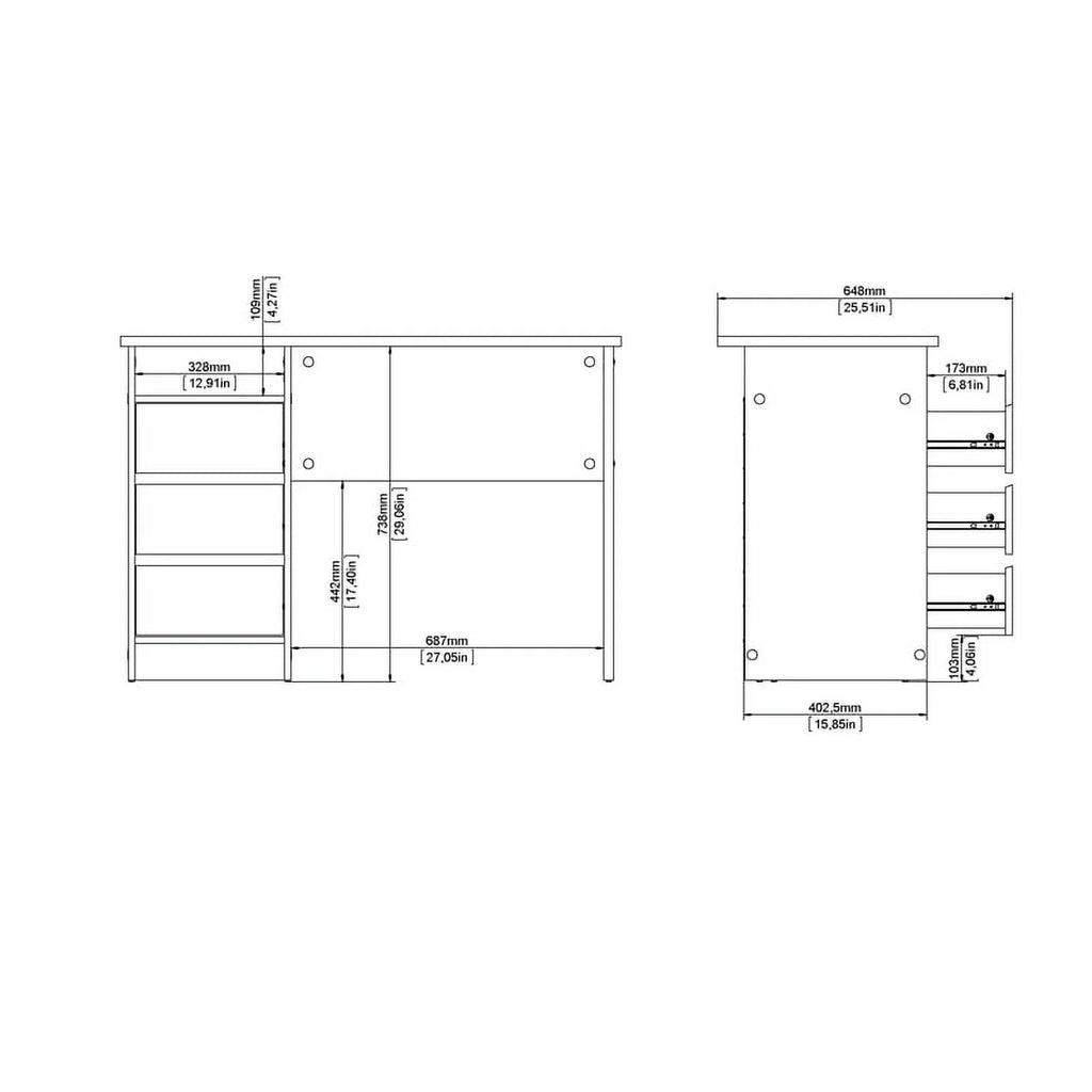 White Writing Desk with 3 Storage Drawers and Open Shelf I820667