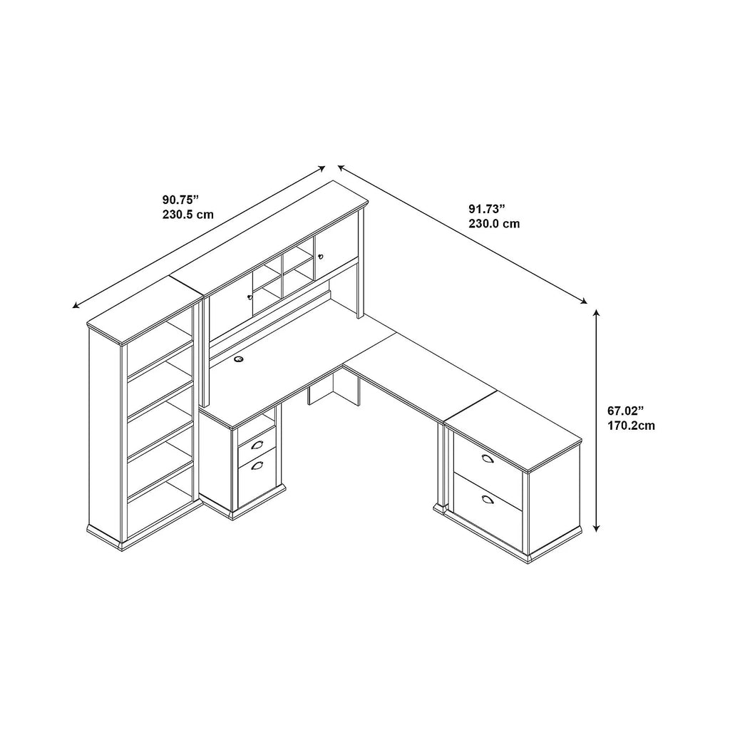 L Desk with Hutch File & Bookcase Antique Cherry Engineered Wood K829
