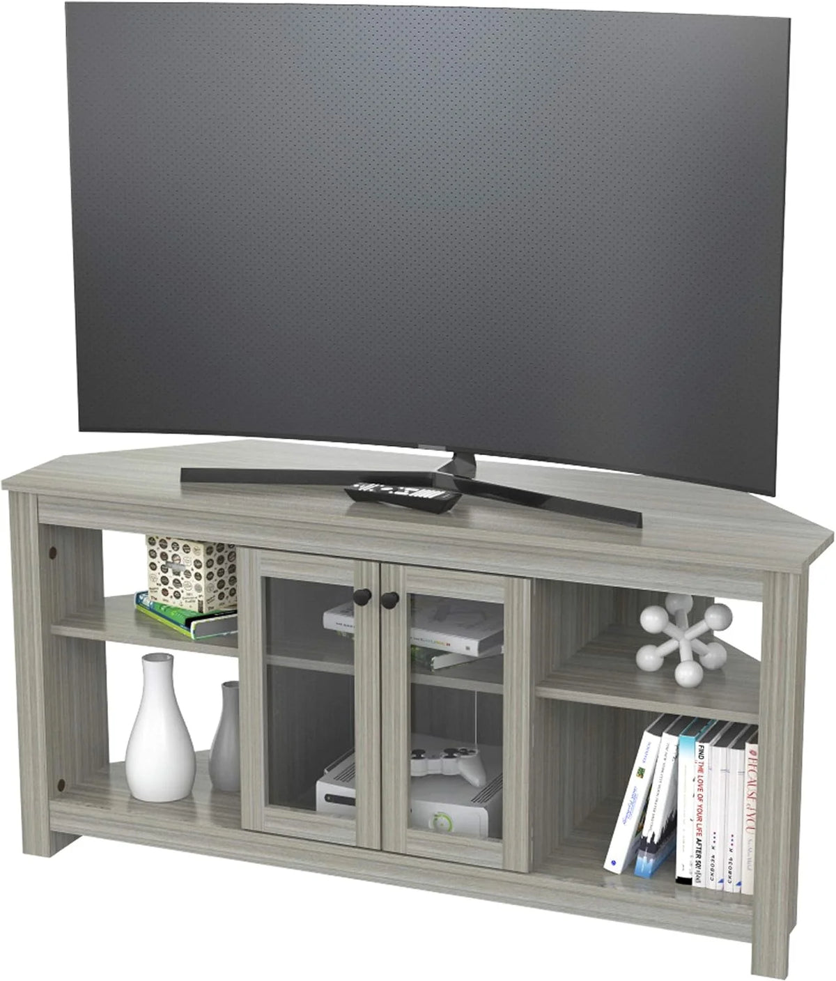 Oak Corner TV Stand with Glass Doors T27451