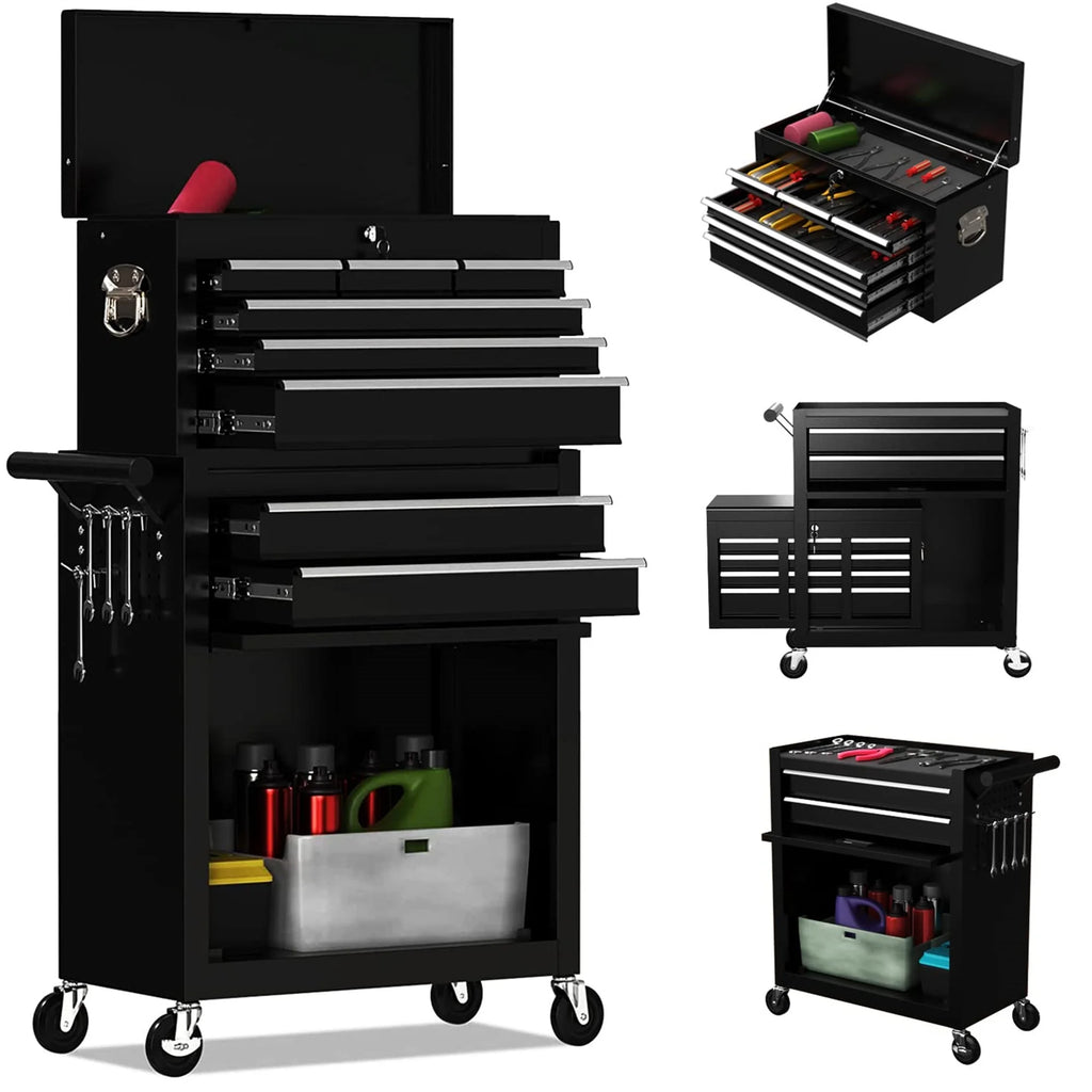2 in 1 Steel Rolling Tool Chest, 8 Drawer, Black V639752