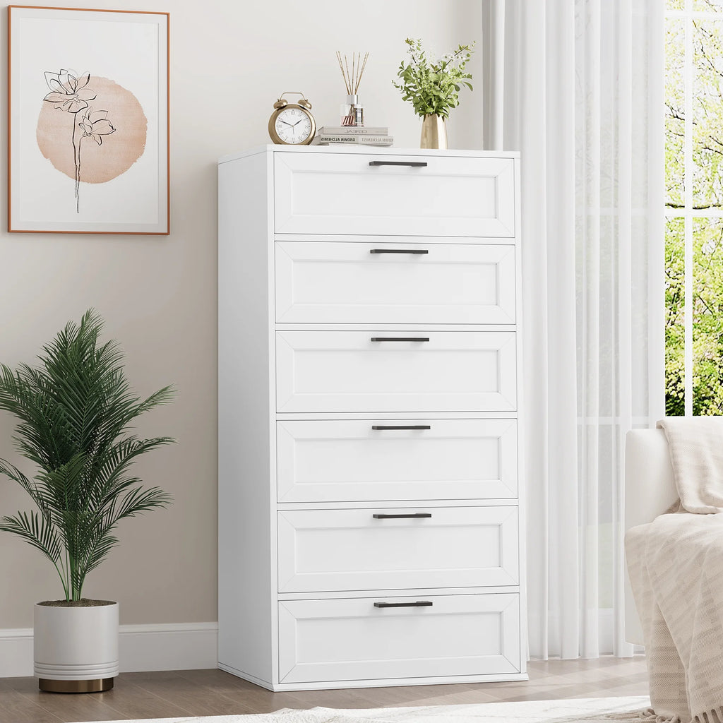 White 6 Drawer Tall Dresser H996
