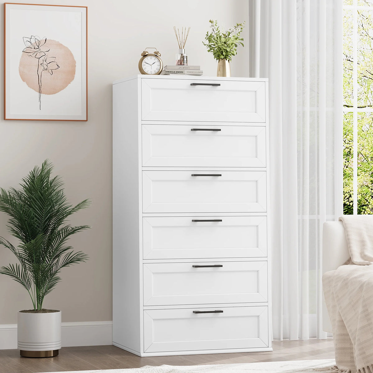 White 6 Drawer Tall Dresser H996