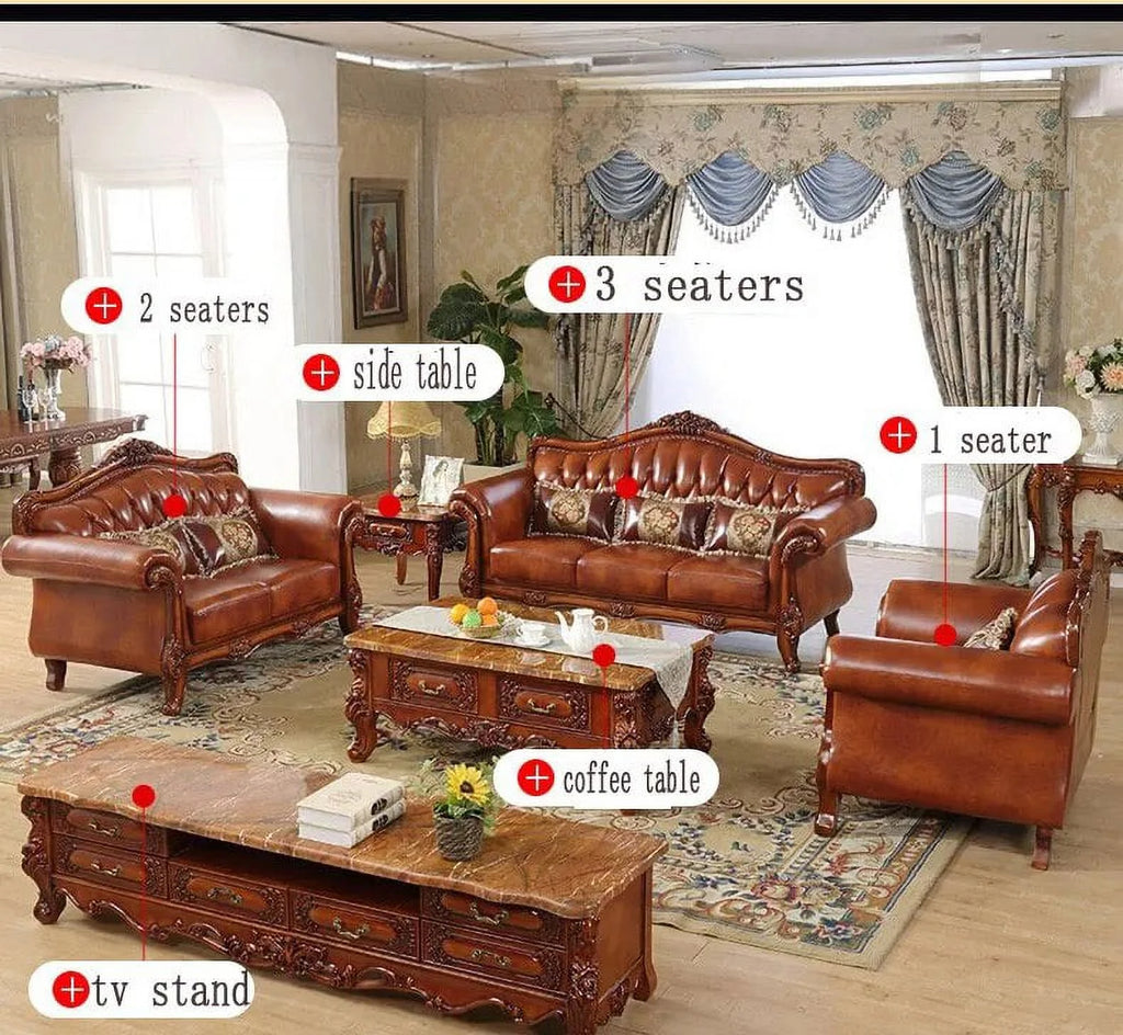 Antique Genuine Leather Sofa Set Z476