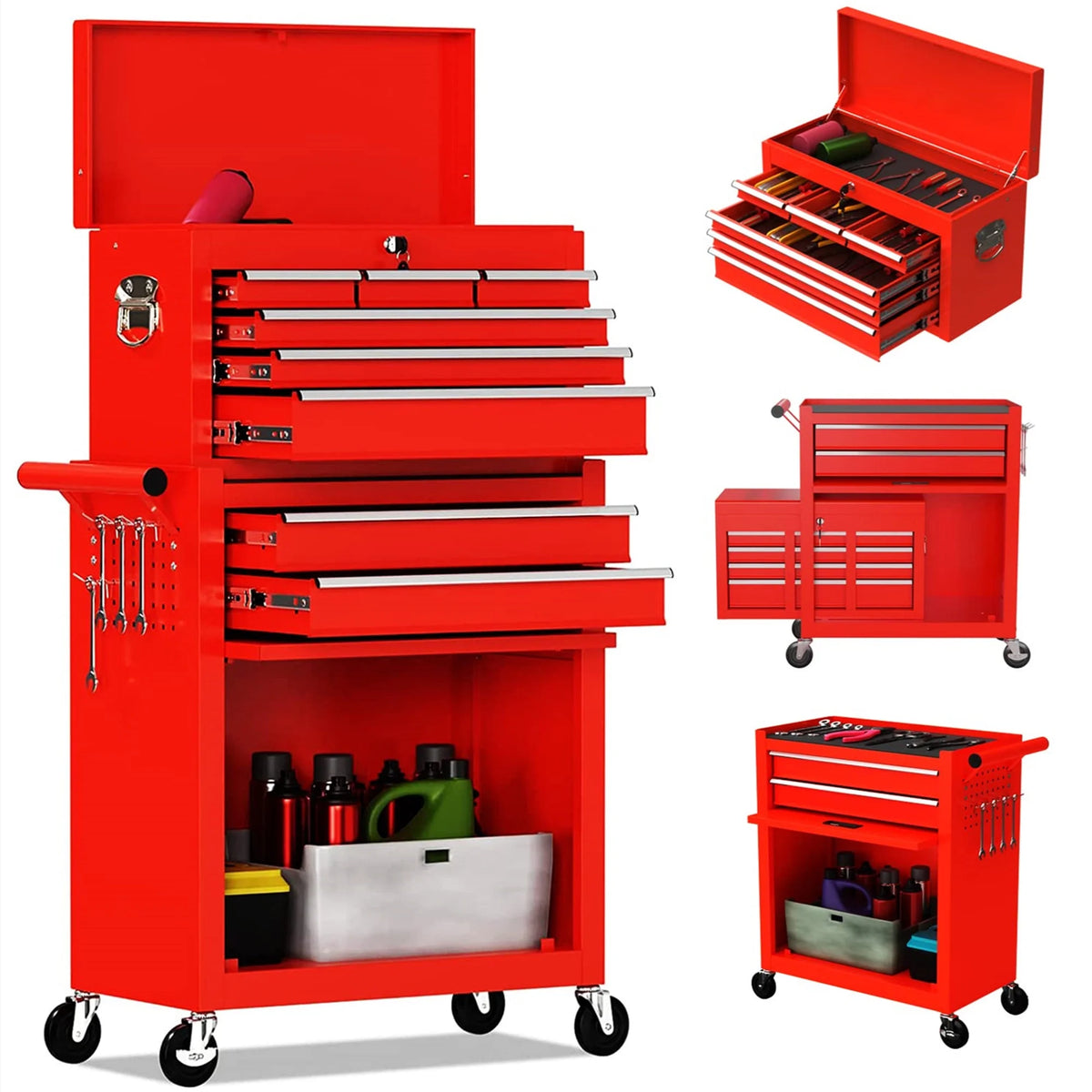 2 in 1 Steel Rolling Tool Chest, 8 Drawer, Black V639752