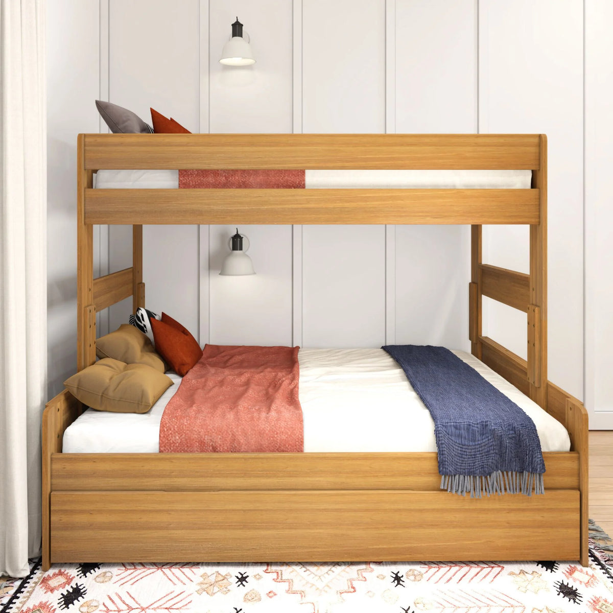 Twin Over Full Wood Bunk Bed with Trundle Y8351