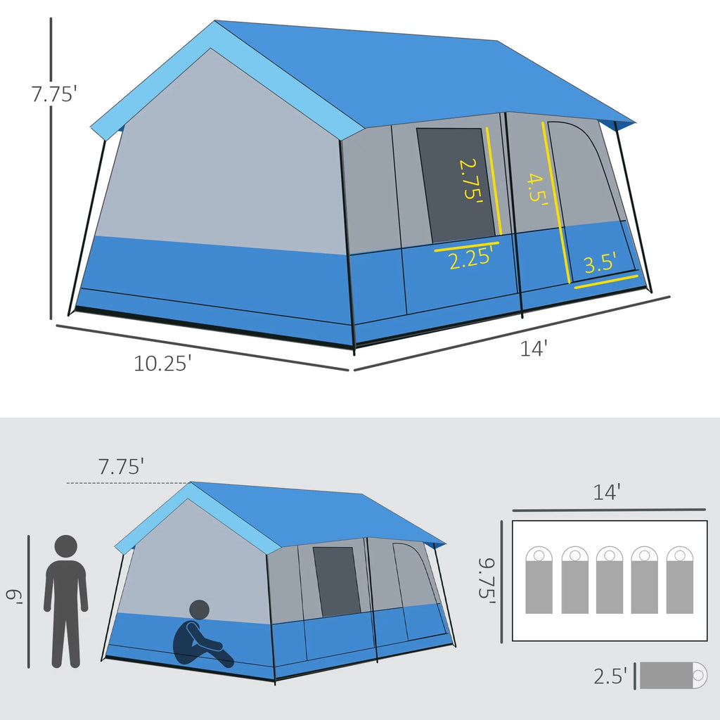 Large 10-Person Camping Tent with Rain Cover X365