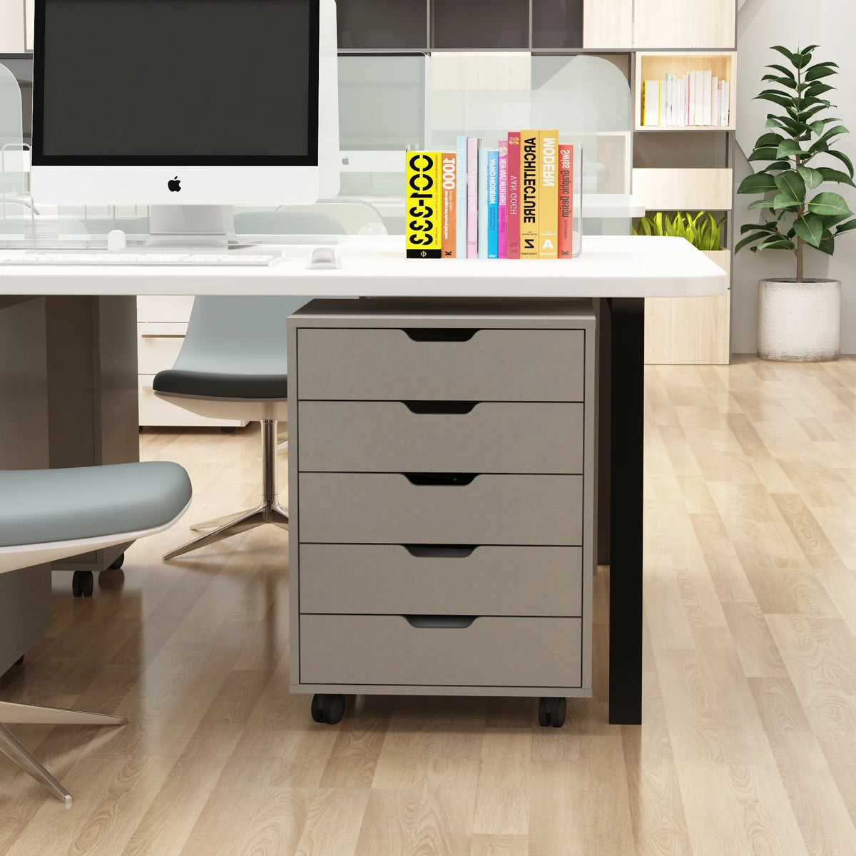 5 Drawer White Gray Rolling Filing Cabinet P425
