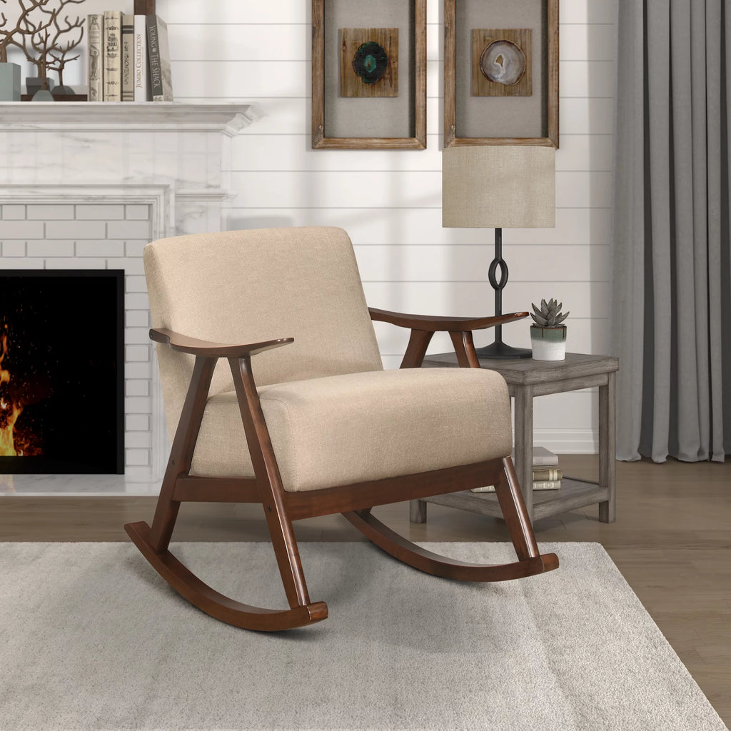 Light Brown Fabric Upholstered Rocking Chair P4906