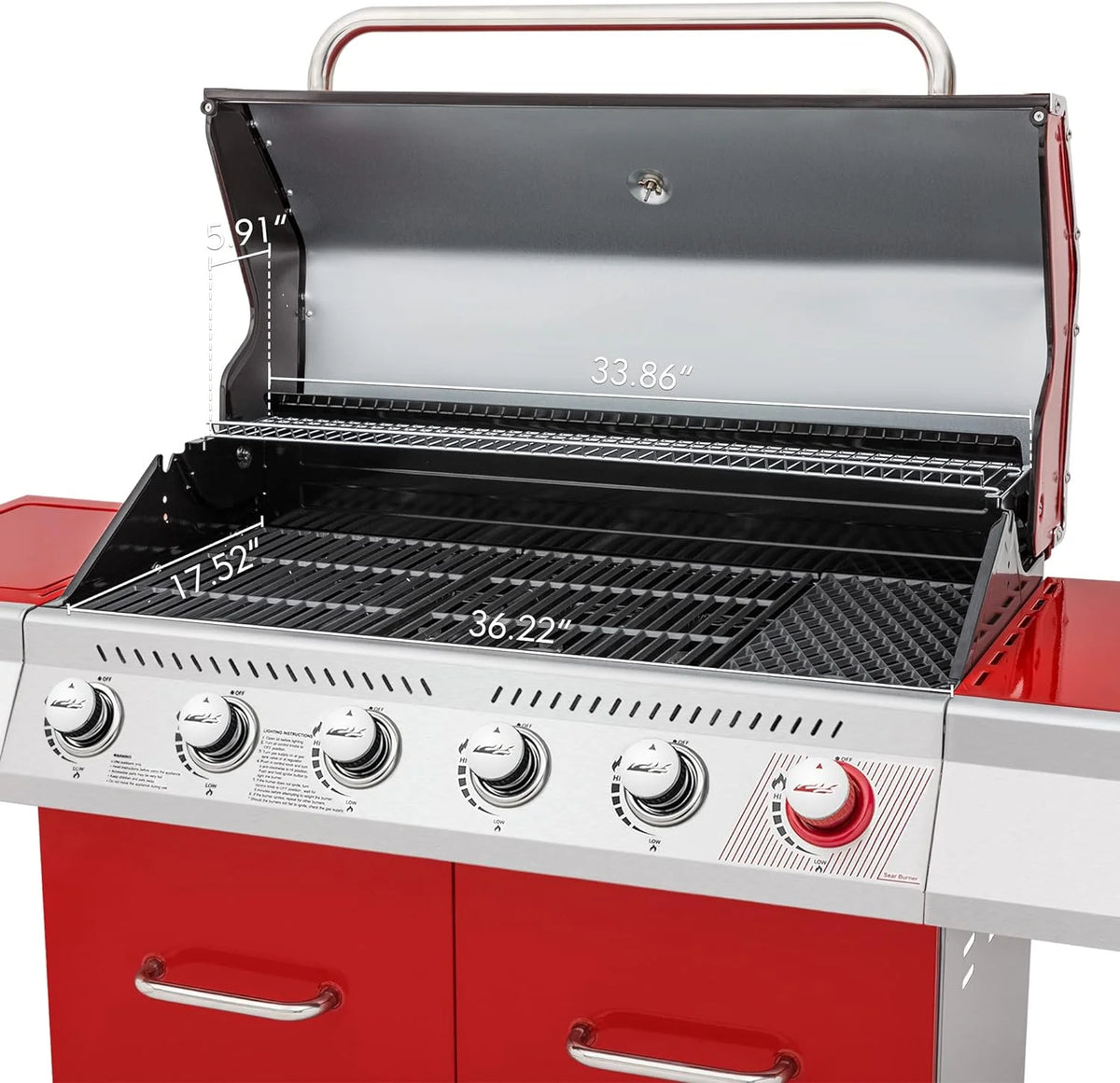 6-Burner Gas Grill with Sear Burner and Side Burner O36894