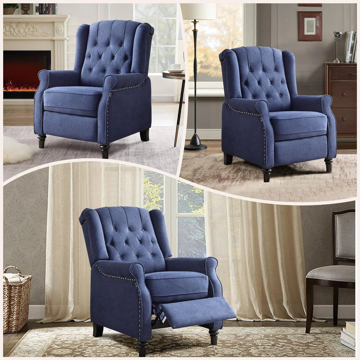Blue Fabric Push Back Recliner Chair Set Of 2 D6825