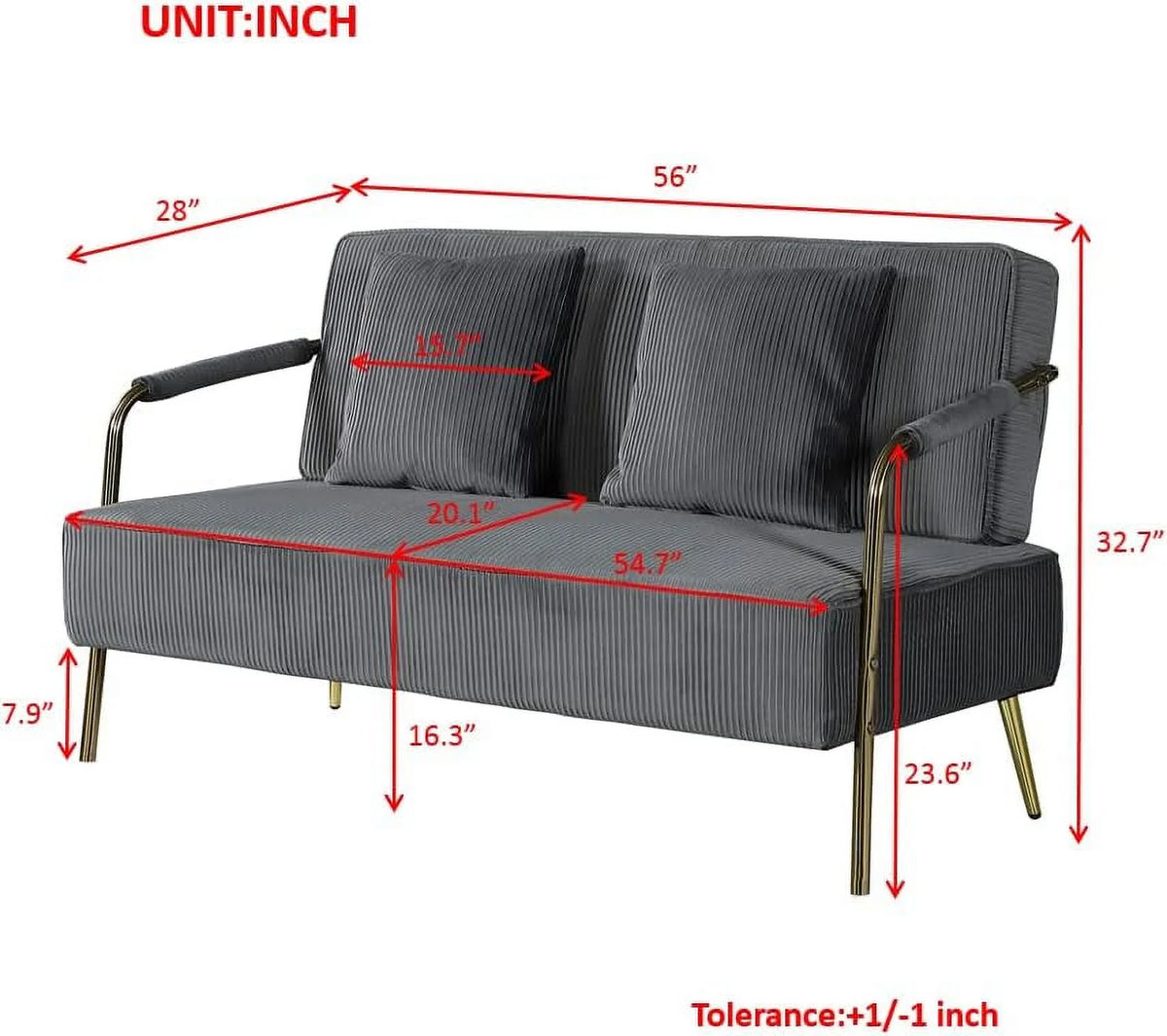 55" Velvet Loveseat Sofa with 2 Throw Pillows R959