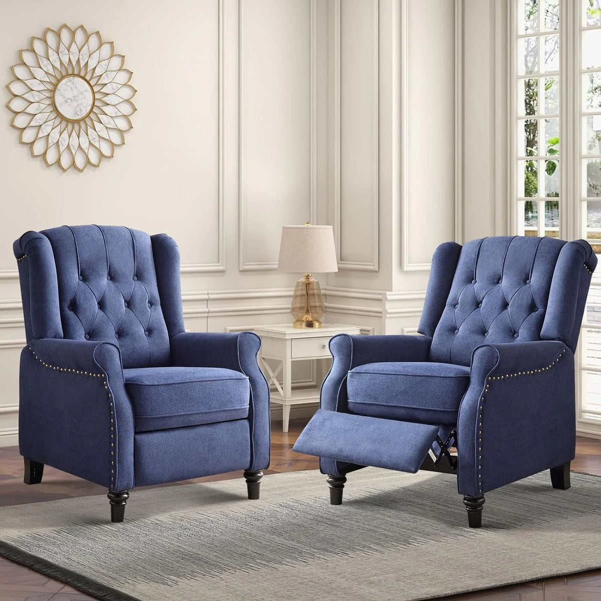 Blue Fabric Push Back Recliner Chair Set Of 2 D6825