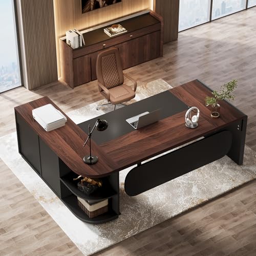 80'' L-Shaped Desk with Drawers Cabinet and Storage Shelves R81731
