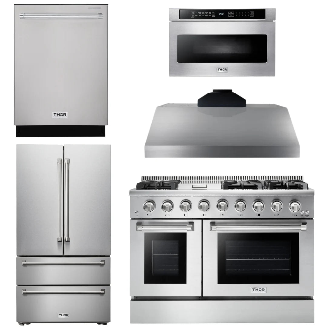 48 In. Natural Gas Range, Range Hood, Refrigerator, Dishwasher, Microwave Drawer Z981