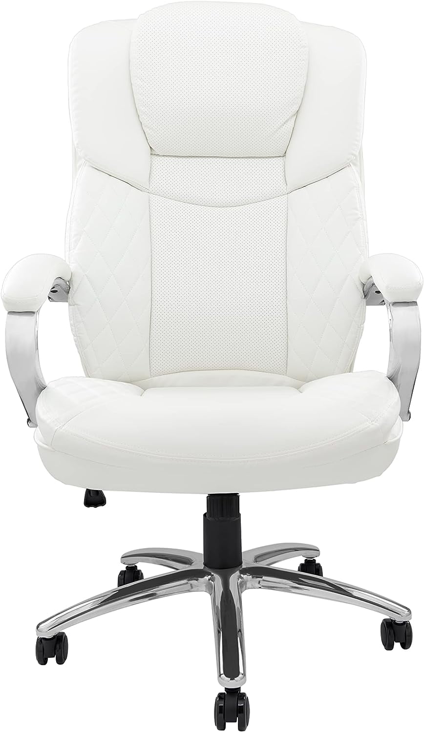 White Leather Executive Office Chair with Wheels Q2998