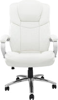 White Leather Executive Office Chair with Wheels Q2998