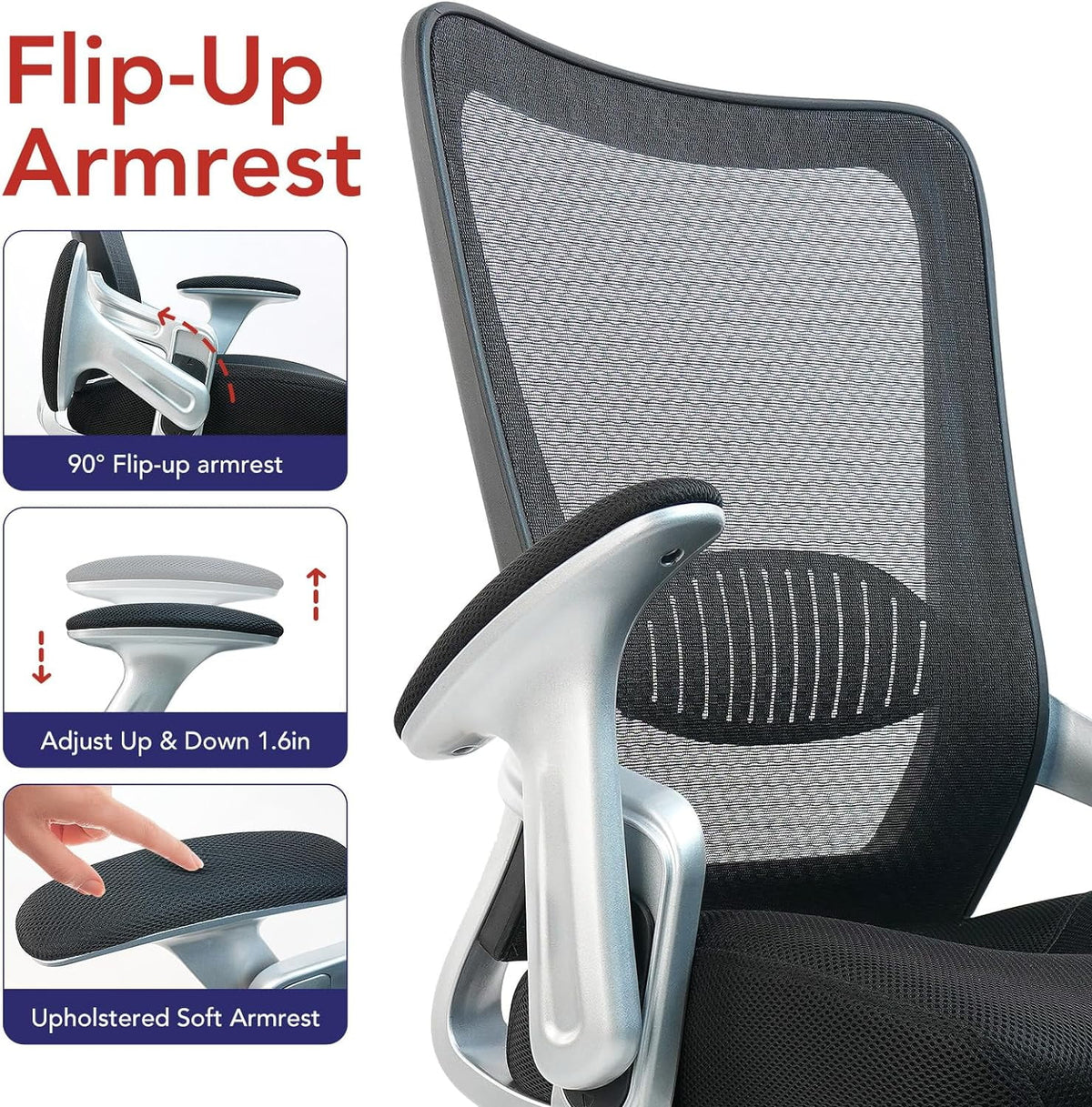 Ergonomic Mesh Office Chair with Adjustable Lumbar Support and Flip-up Arms X672411