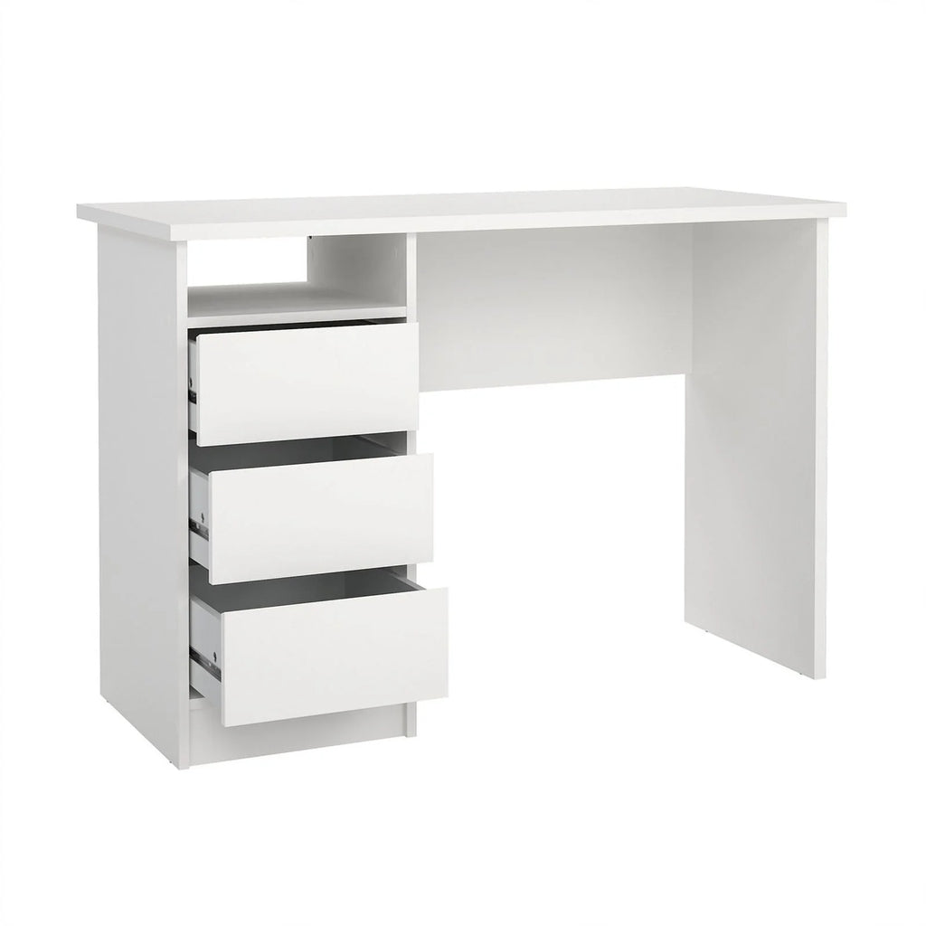 White Writing Desk with 3 Storage Drawers and Open Shelf I820667
