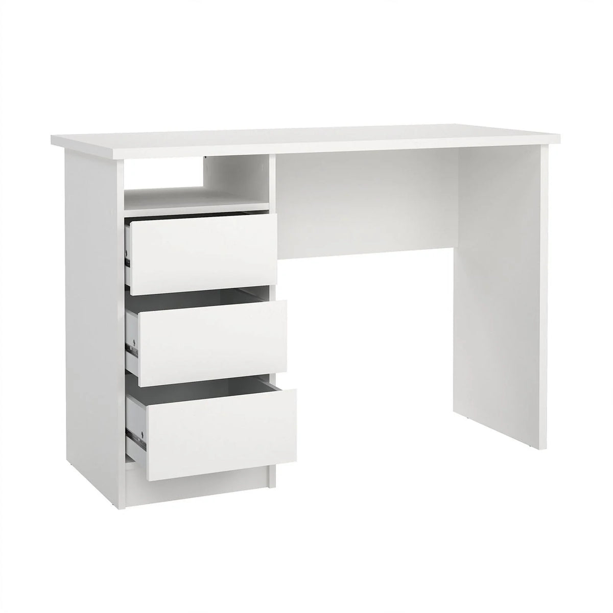 White Writing Desk with 3 Storage Drawers and Open Shelf I820667