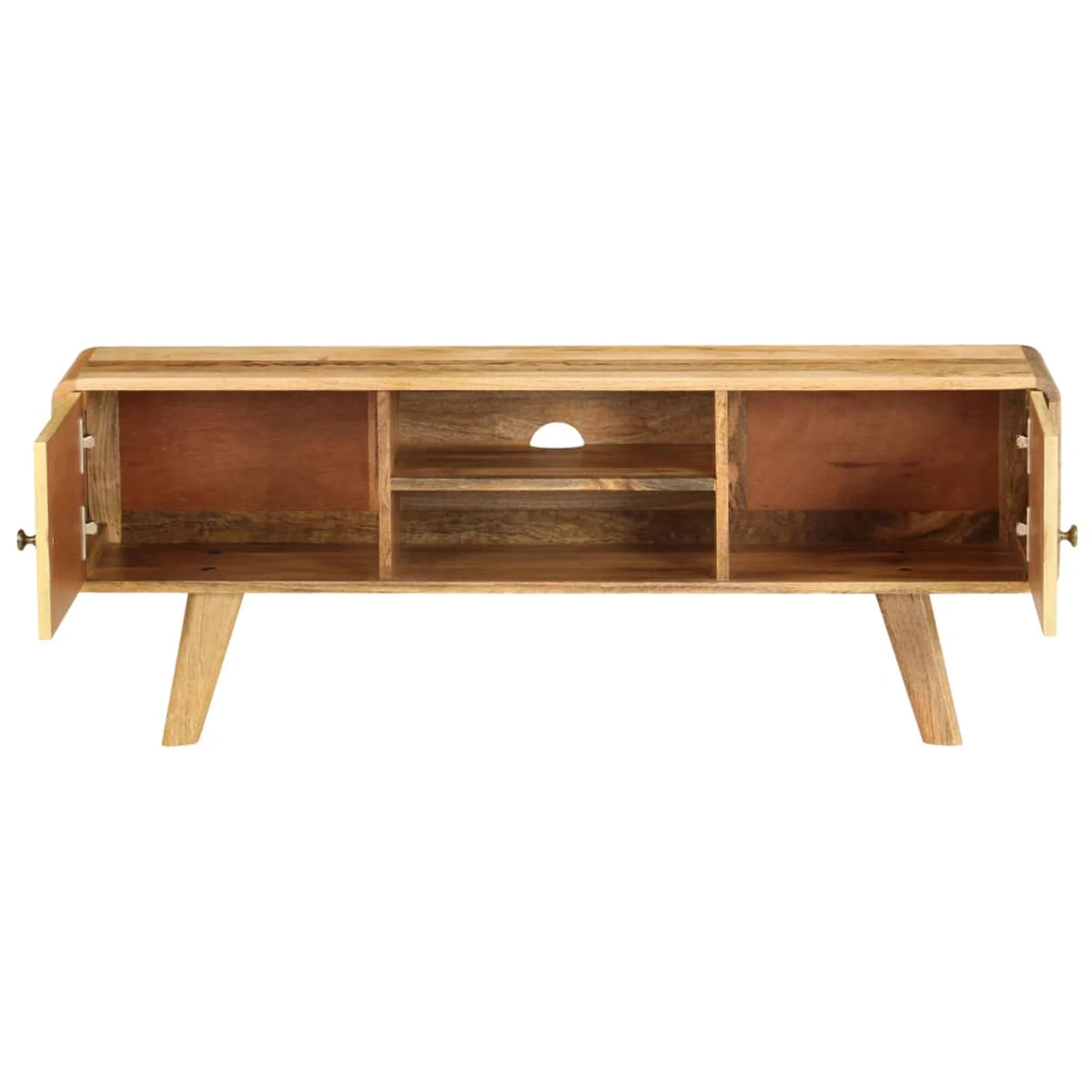 Mango Wood TV Stand with 2 Doors and Storage Shelves K599553
