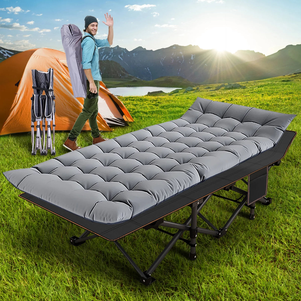 Folding Bed with 3.3 Inch Mattress & Carry Bag I6852