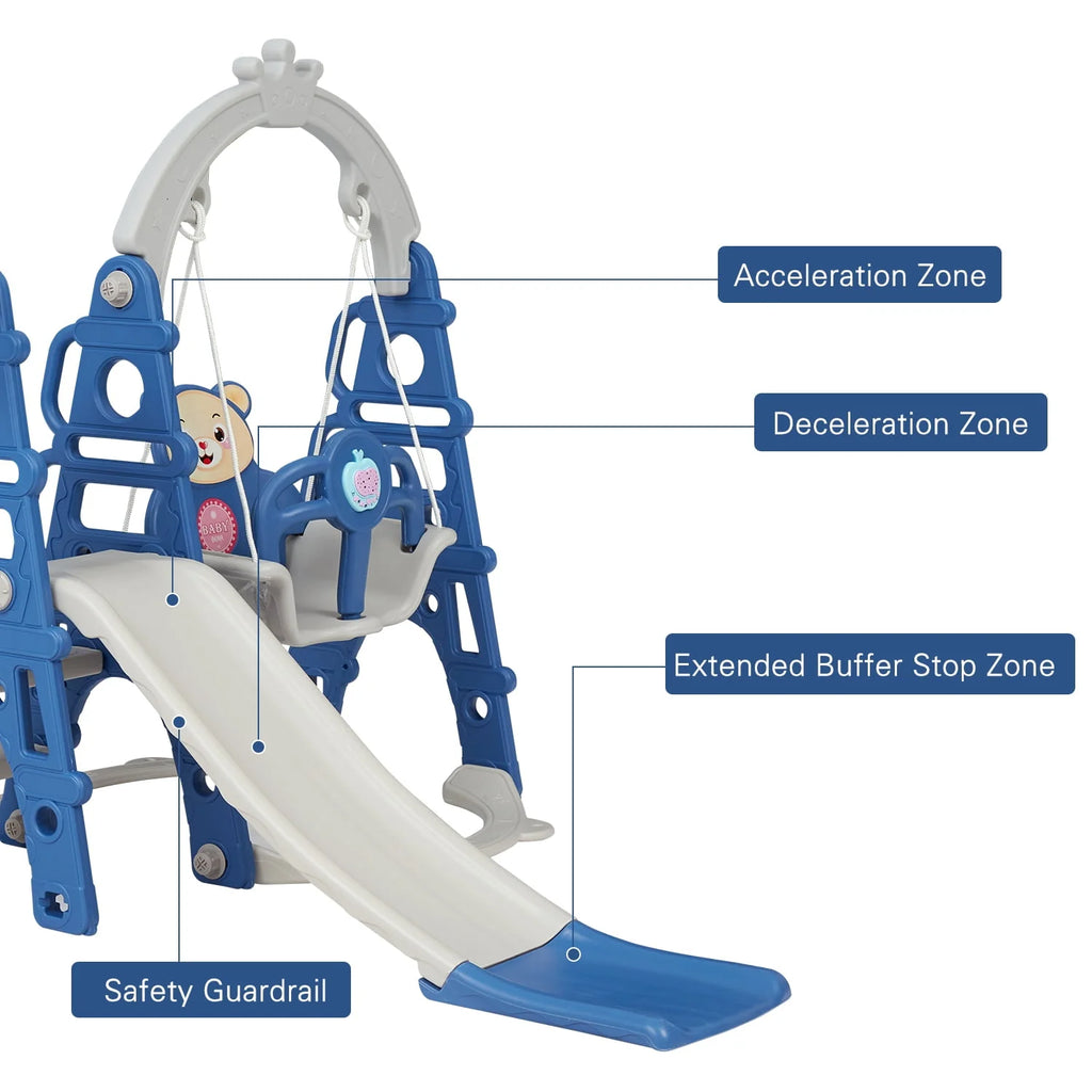 Blue Kids 5-in-1 Slides Climbing Swing Set R84304