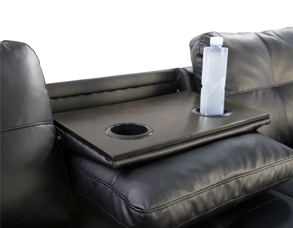 Black Leather Sectional Sofa with Storage Ottoman and Pillows X259