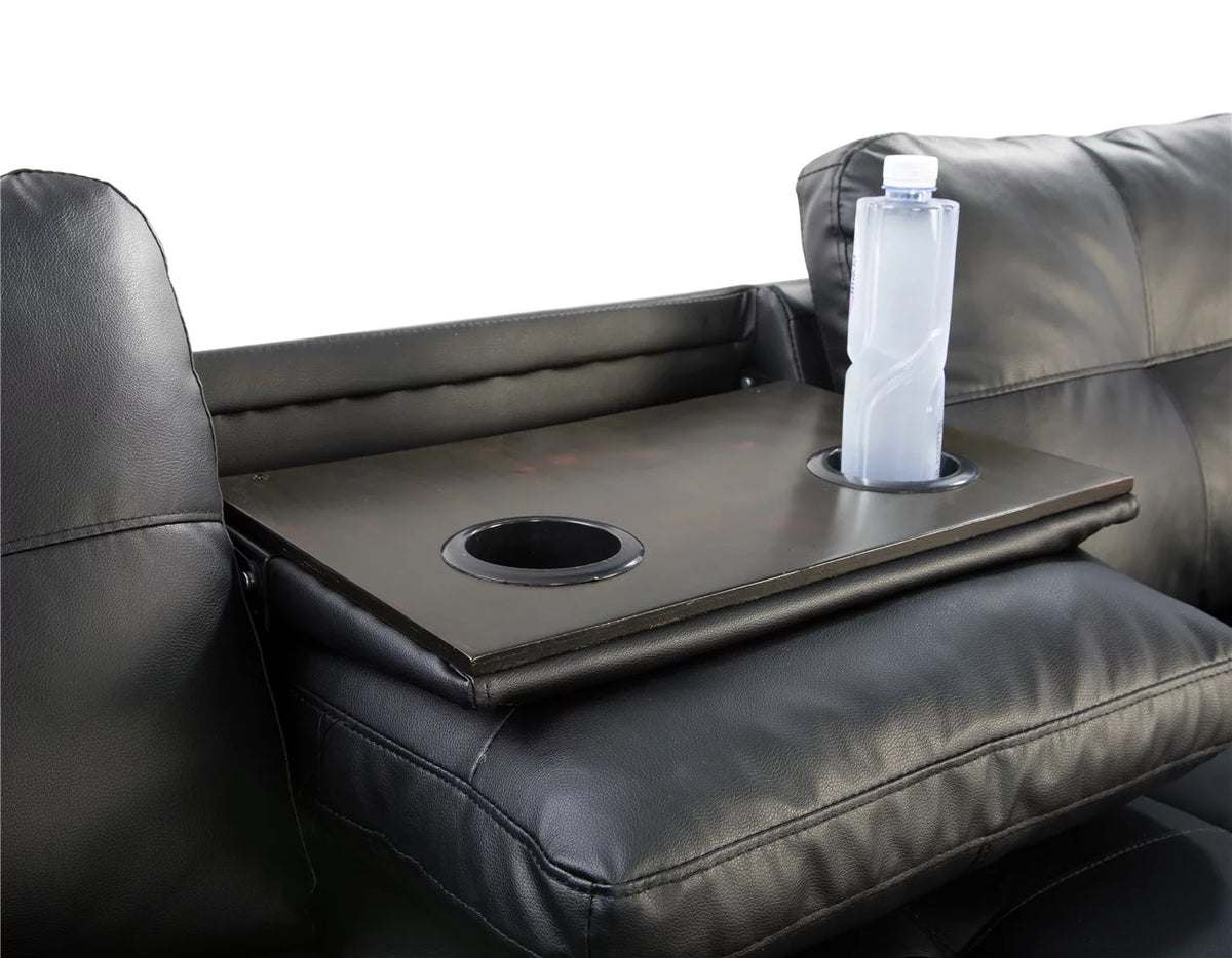 Black Leather Sectional Sofa with Storage Ottoman and Pillows X259