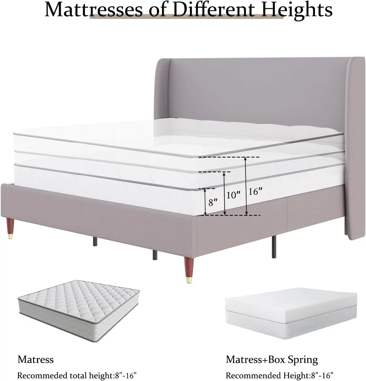 King Size White Linen Upholstered Platform Bed with Wingback Headboard Z402