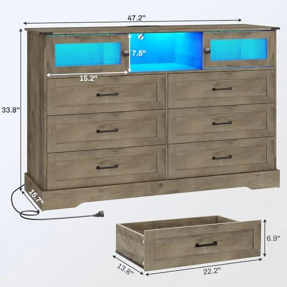 6 Drawer Wood Dresser with Charging Station R391