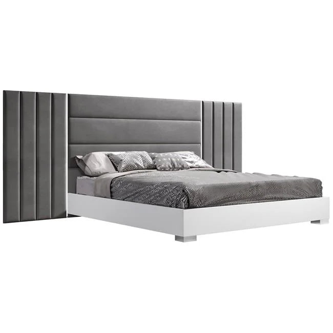 Queen Size Bed, White & Grey Marble T6125
