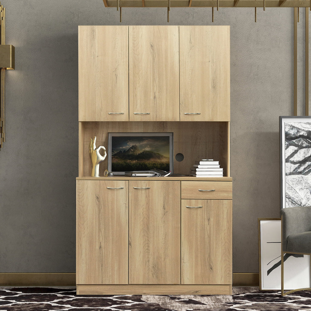 70.87" Tall Wardrobe & Kitchen Cabinet with 6 Doors 1 Drawer Rustic Oak A924341