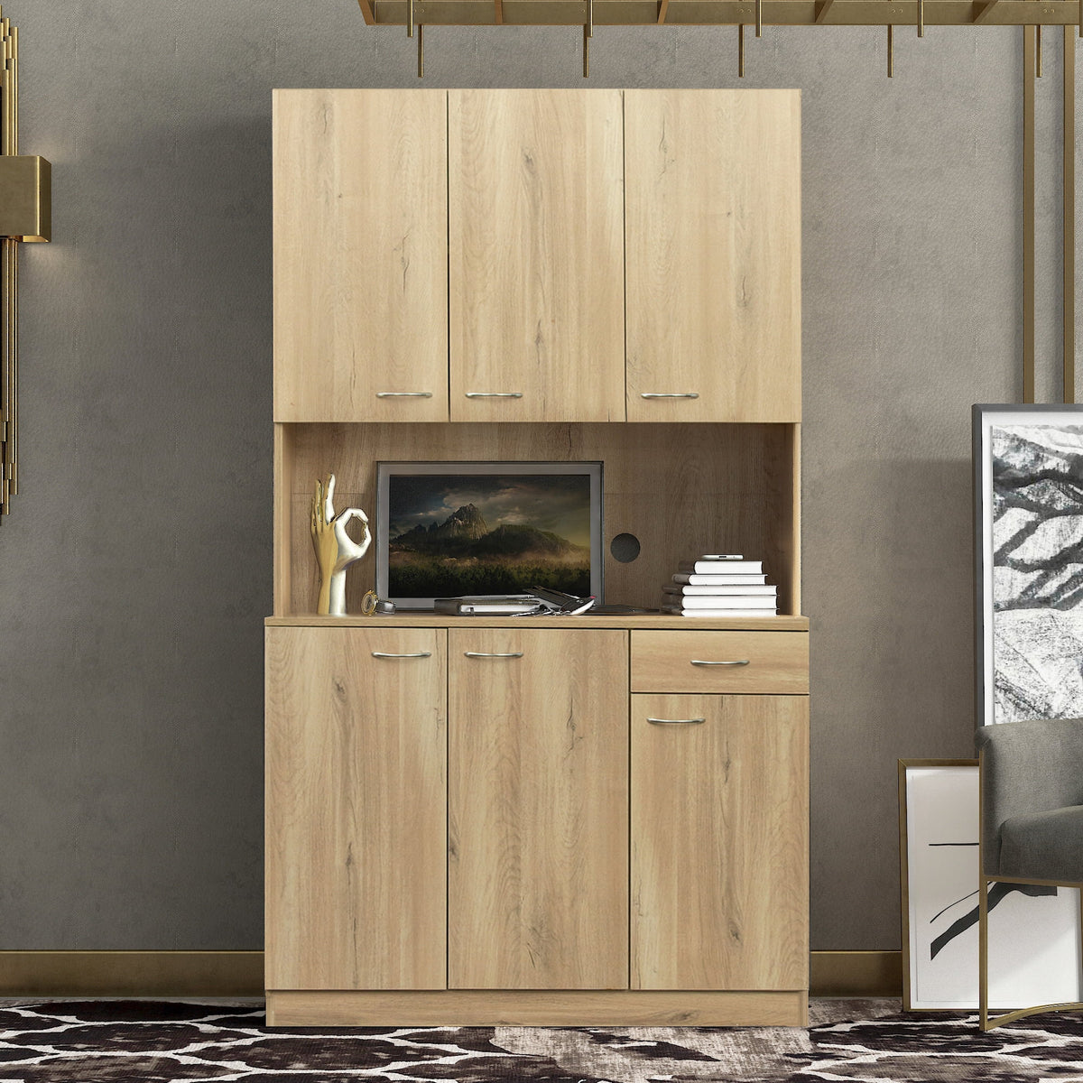 70.87" Tall Wardrobe & Kitchen Cabinet with 6 Doors 1 Drawer Rustic Oak A924341