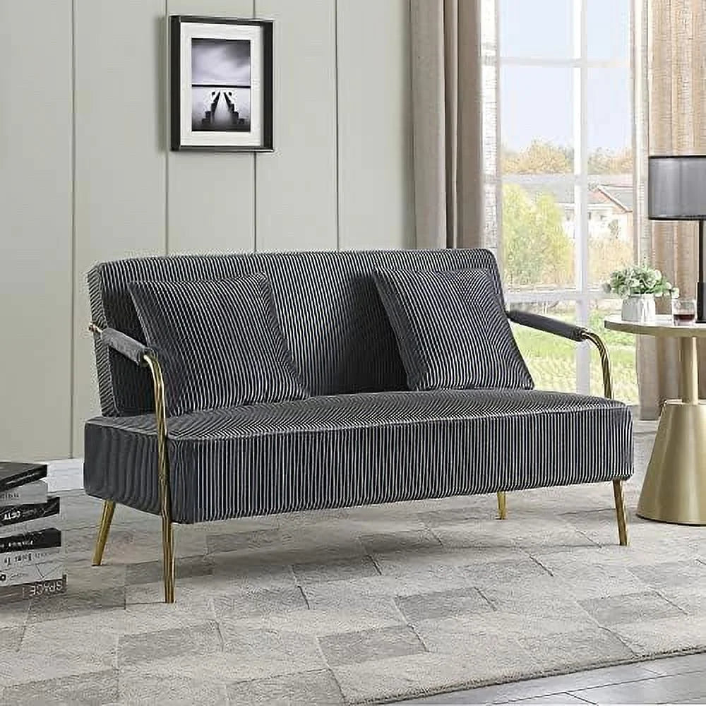 55" Velvet Loveseat Sofa with 2 Throw Pillows R959