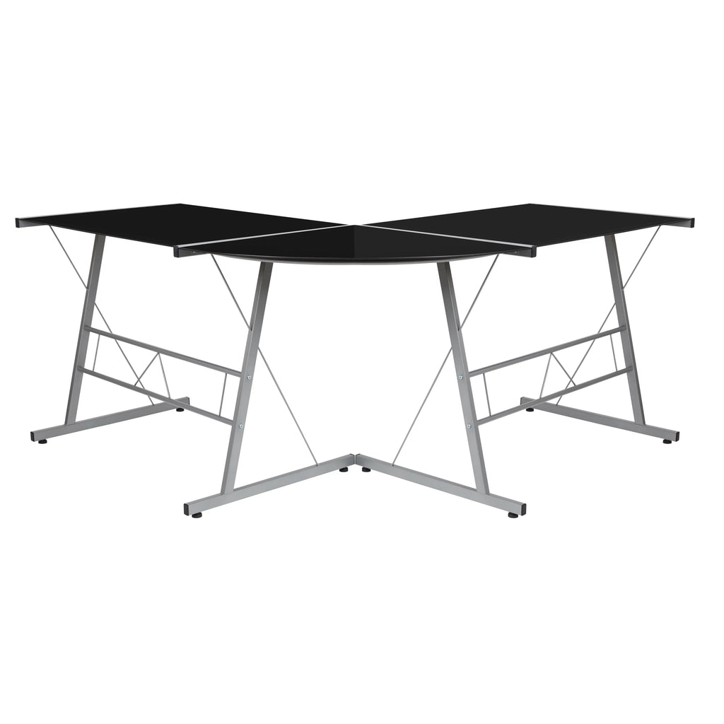 L-Shaped Gaming Desk with Black Tempered Glass Top A56230
