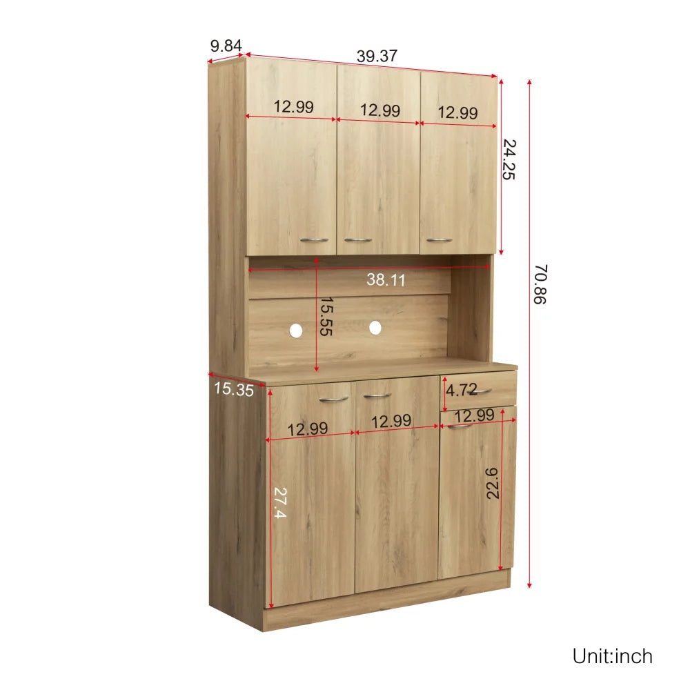70.87" Tall Wardrobe & Kitchen Cabinet with 6 Doors 1 Drawer Rustic Oak A924341