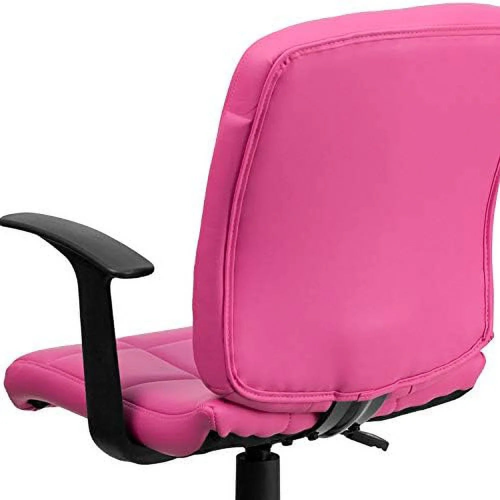 Pink Quilted Vinyl Swivel Office Chair with Arms B1783