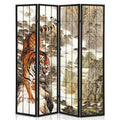 Black 4 Panel Tiger Pattern Wooden Room Divider O31737